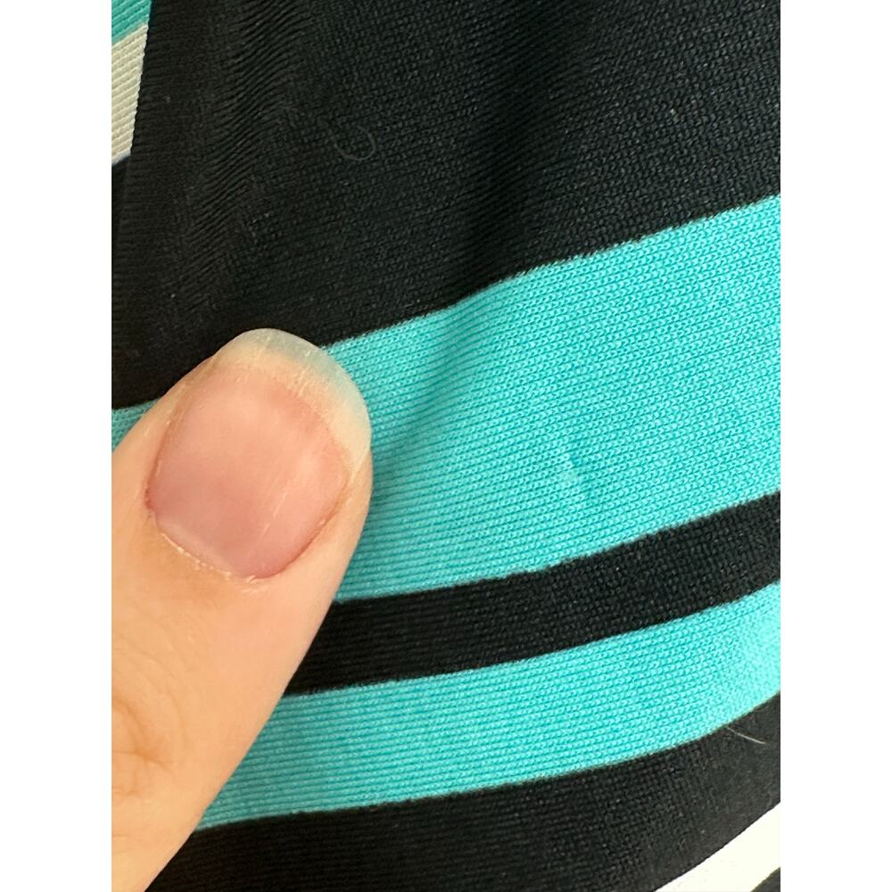 Kim Rogers Bright Aqua Black Striped Bold Stretch Maxi Skirt Wrinkle-free S - Picture 6 of 7